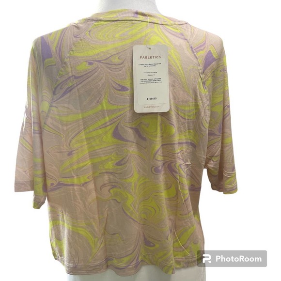 Fabletics Women’s Loveday Short-Sleeve Raglan Tee Marble Pastel Size XL NEW Crop - Picture 4 of 8